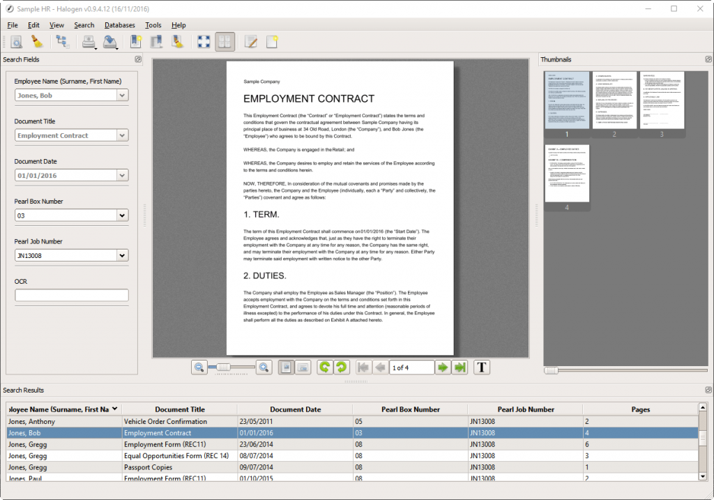 Halogen showing an example HR document