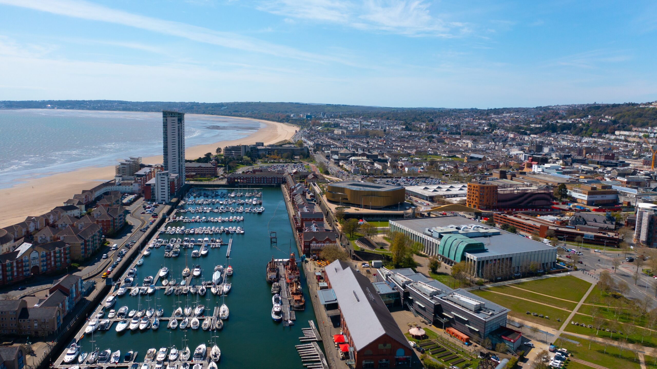 Aerial View of Swansea City Centre, Swansea Bay, The Tower, Swansea Arena.jpg