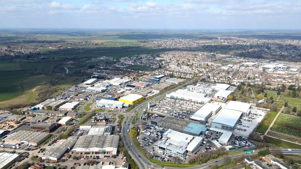 Chelmsford city centre Essex UK Aerial drone